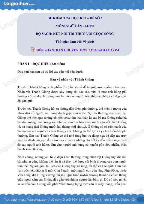 Đề thi học kì 2 Văn 8 Kết nối tri thức - Đề số 2
